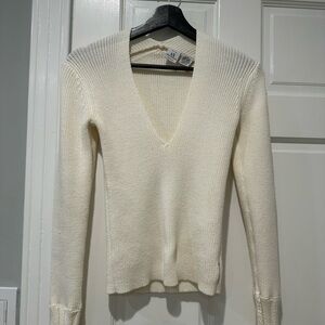 Armani Exchange Women's Ivory V-Neck Sweater
